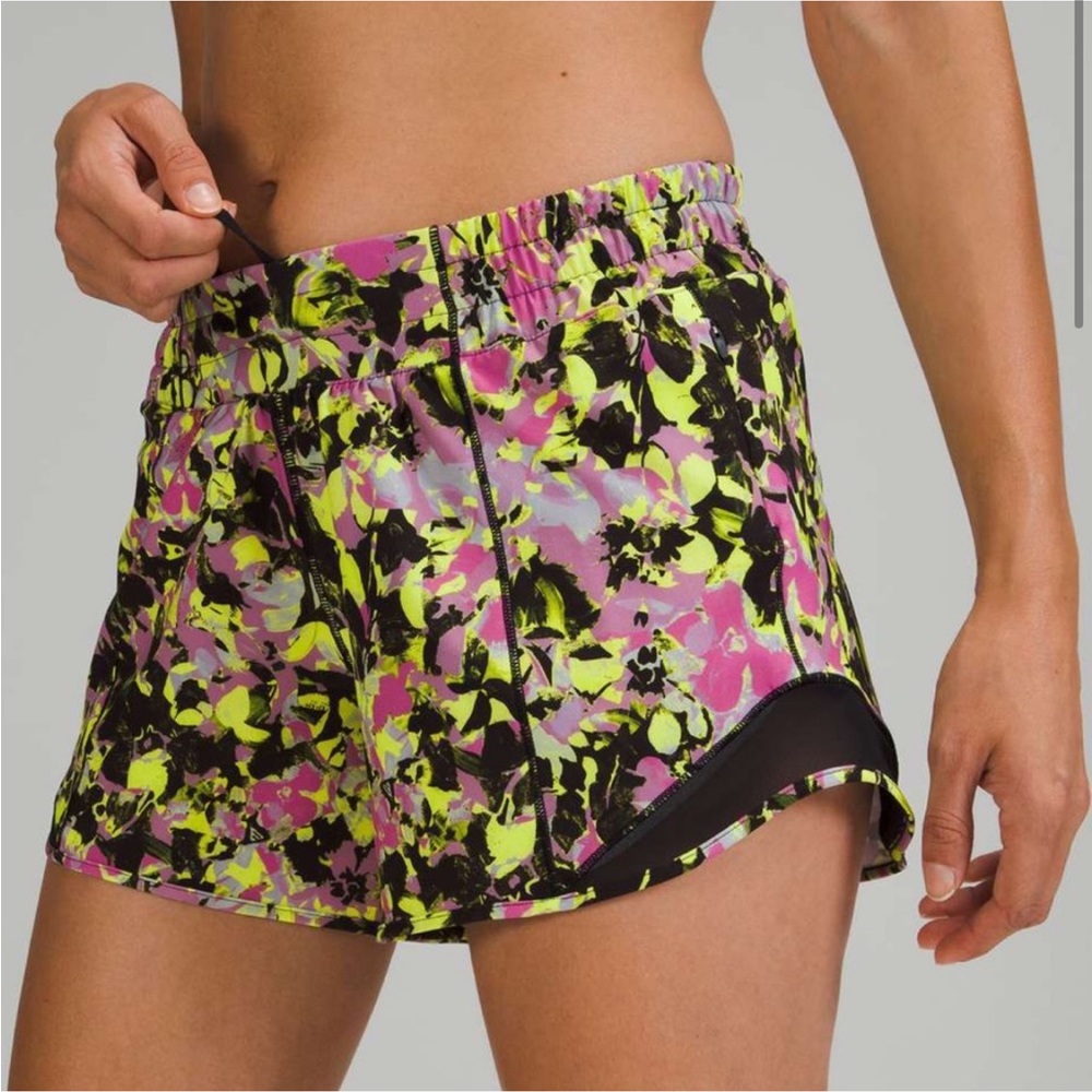 lululemon athletica Neon Floral Running Shorts - Black, Pink, Yellow